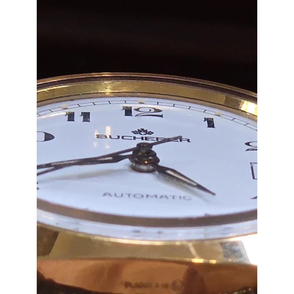 Bucherer Mens Watch. Plaque Ten Micron Gold, Automatic,Date,Leather Band.